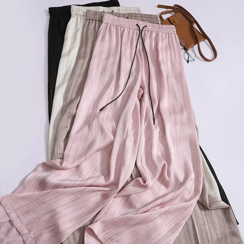 

Satin Wide Leg Pants Women's Summer Thin High-waisted Pants Silk Drawstring Loose Straight Pants