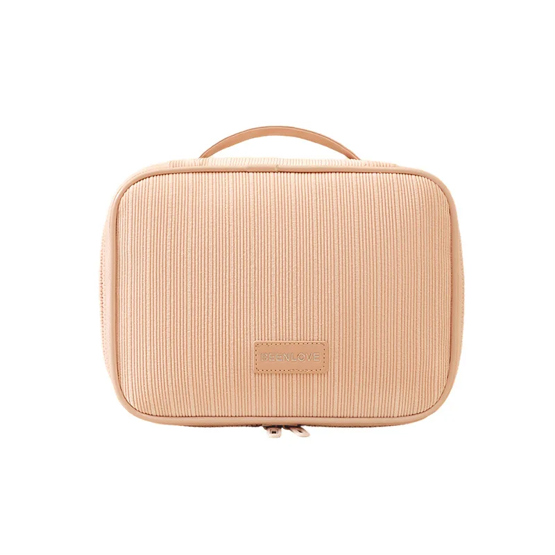 Bolsa de maquillaje de pana portátil de alta gama para mujer, caja de almacenamiento de cosméticos con cremallera, organizador de artículos de tocador de viaje, bolsa de lavado multizona