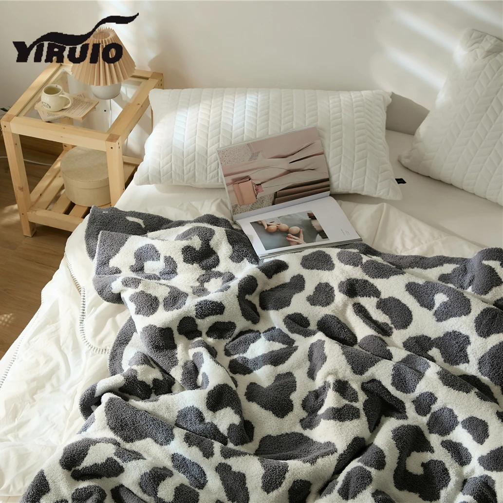 

YIRUIO Downy Microfiber Cow Stripe Plaid Blanket Chic Cozy Luxury Brand Thick Warm Decorative Throw Blanket For Bed Sofa Couch