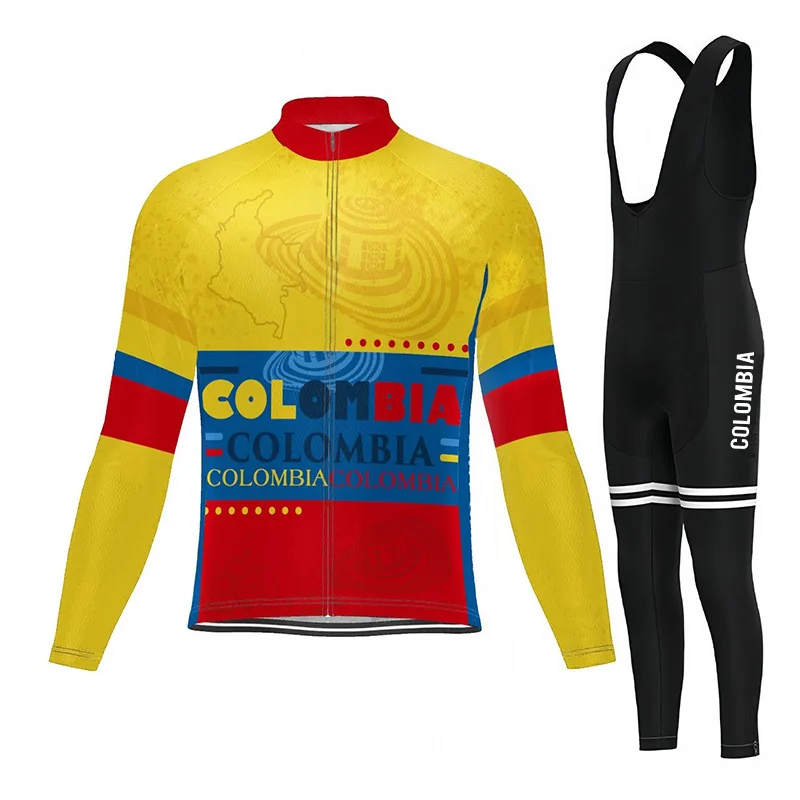 Colombian Long Sleeve Cycling Jersey for Men Cycling Team Cycling Jersey Bib Strap Pants Set