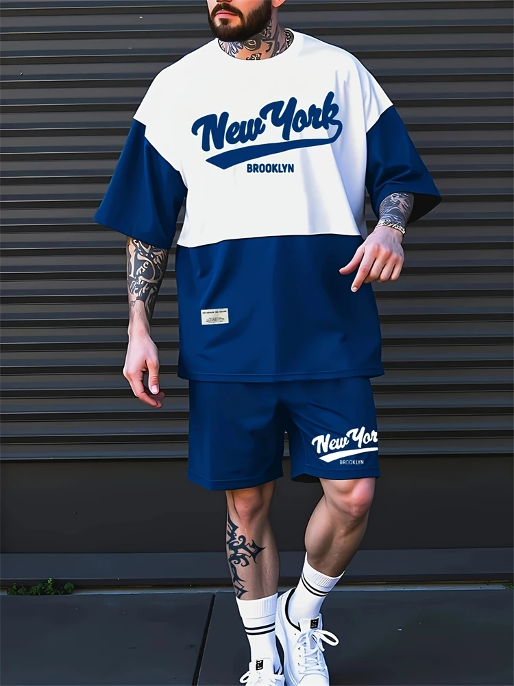 New Summer Men's Outdoor Sports Short Sleeve Breathable Suit Letter Pattern Design Leisure Fashion Street Style Two Piece Set