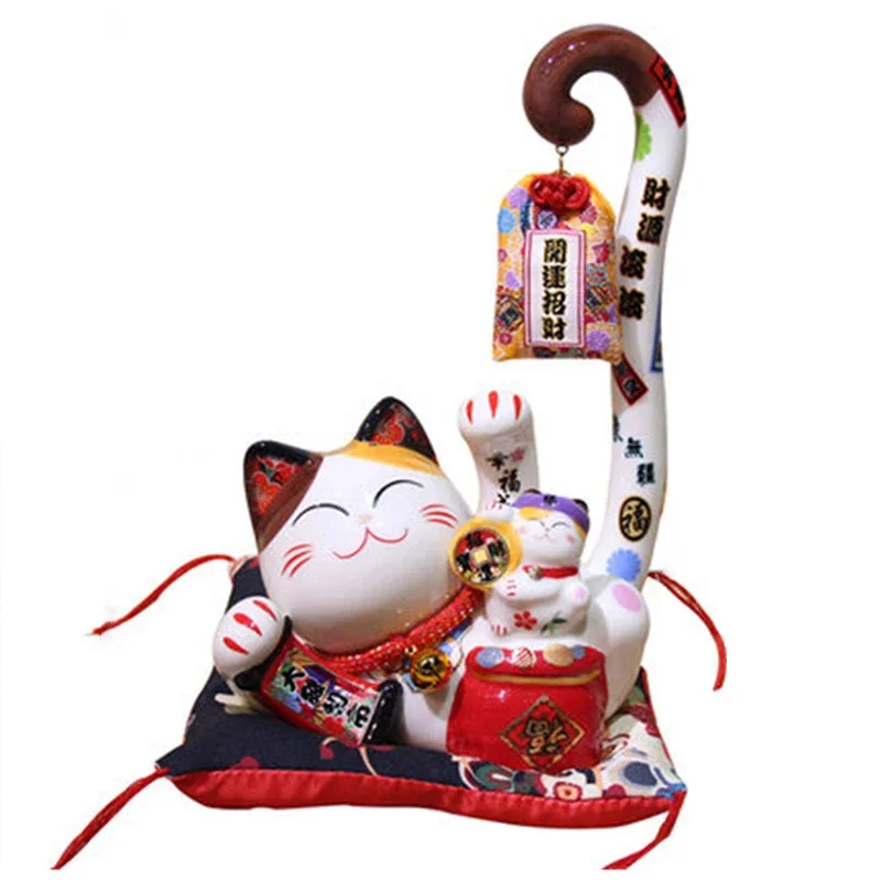 MGT-Ceramic Lucky Cat Piggy Bank, Creative Long Tail, Opening Gift, Shop Cashier Table Decoration, Home, Living Room Accessories