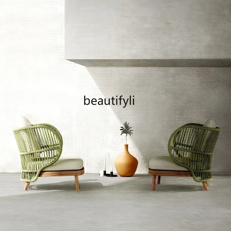 

A57 Nordic outdoor sofa furniture chair coffee table rattan leisure combination sun room courtyard garden solid wood