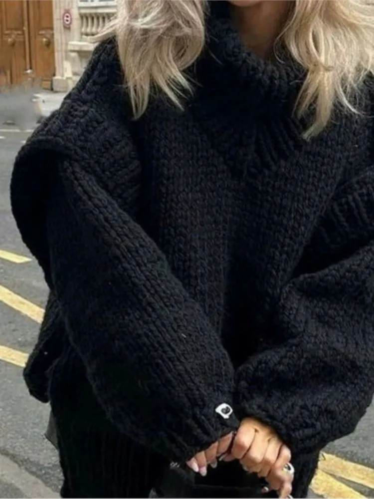 Mode Stricken Lose Pullover Für Frauen Casual Rollkragen Langarm Pullover Pullover Dame Urlaub Streetwear frauen Kleidung