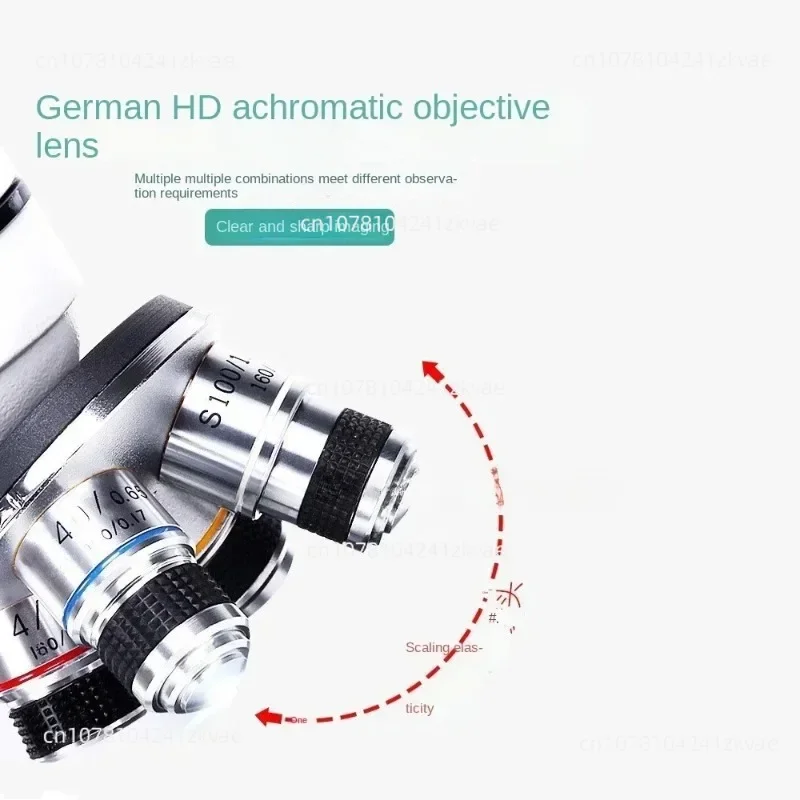 Microscopio binocular de protección ocular para estudiantes, experimento de enseñanza 2000x, potencia principal 360 °