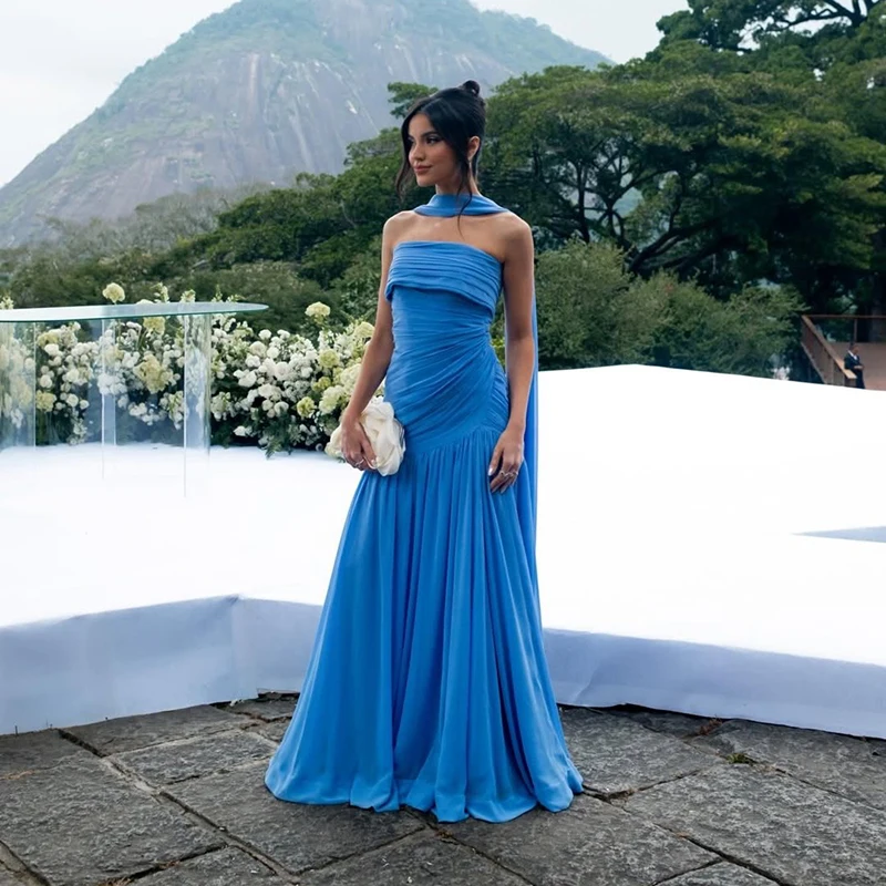 

Thinyfull Women A-Line Prom Evening Dresses Strapless Sleeveless Scarf Party Dress 2026 Chiffon Cocktail Prom Gowns Customized