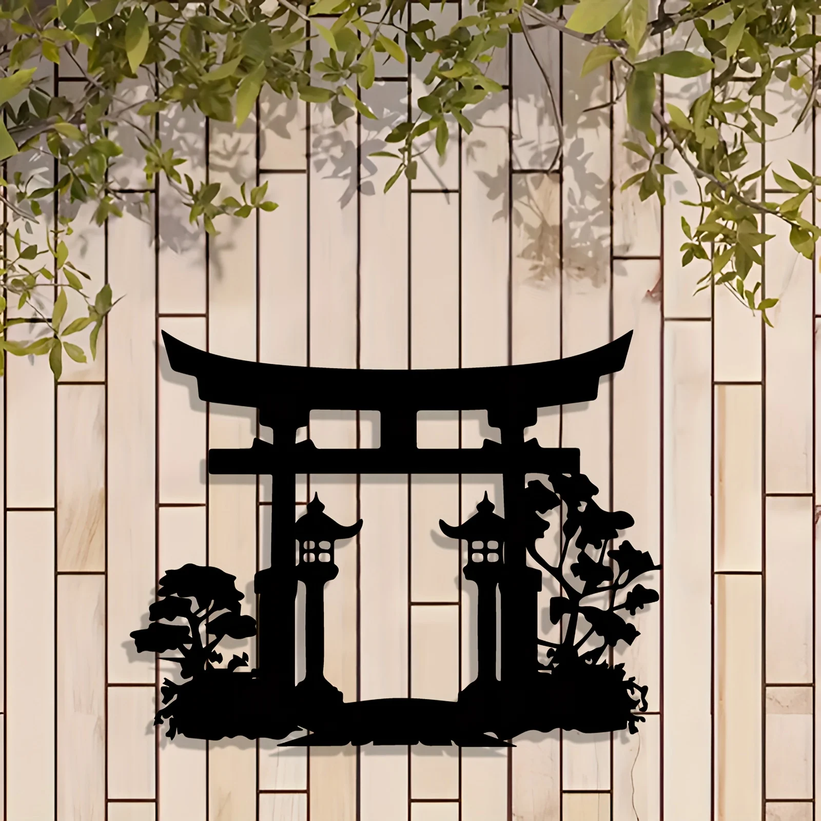 1pc Metal Wall Art Torii Gate Bonsai, Iron Home Decor for Living Room Bedroom Patio, Indoor Outdoor Japanese Style