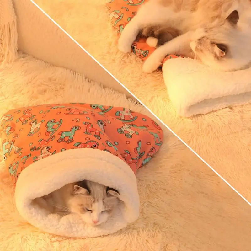 Cat Sleeping Bag Kitten Puppy Soft Comfortable Winter Warm Nest Soft Cuddly Fluffy Feel Thickened velvet Pocket Type Quilt Bed