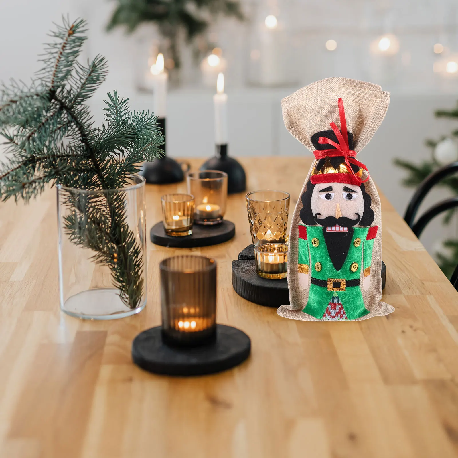 

1Pcs Christmas Wine Bottle Cover Walnut Soldier Design Reusable Washable Decorative Bag for Home Restaurant Party Ornament