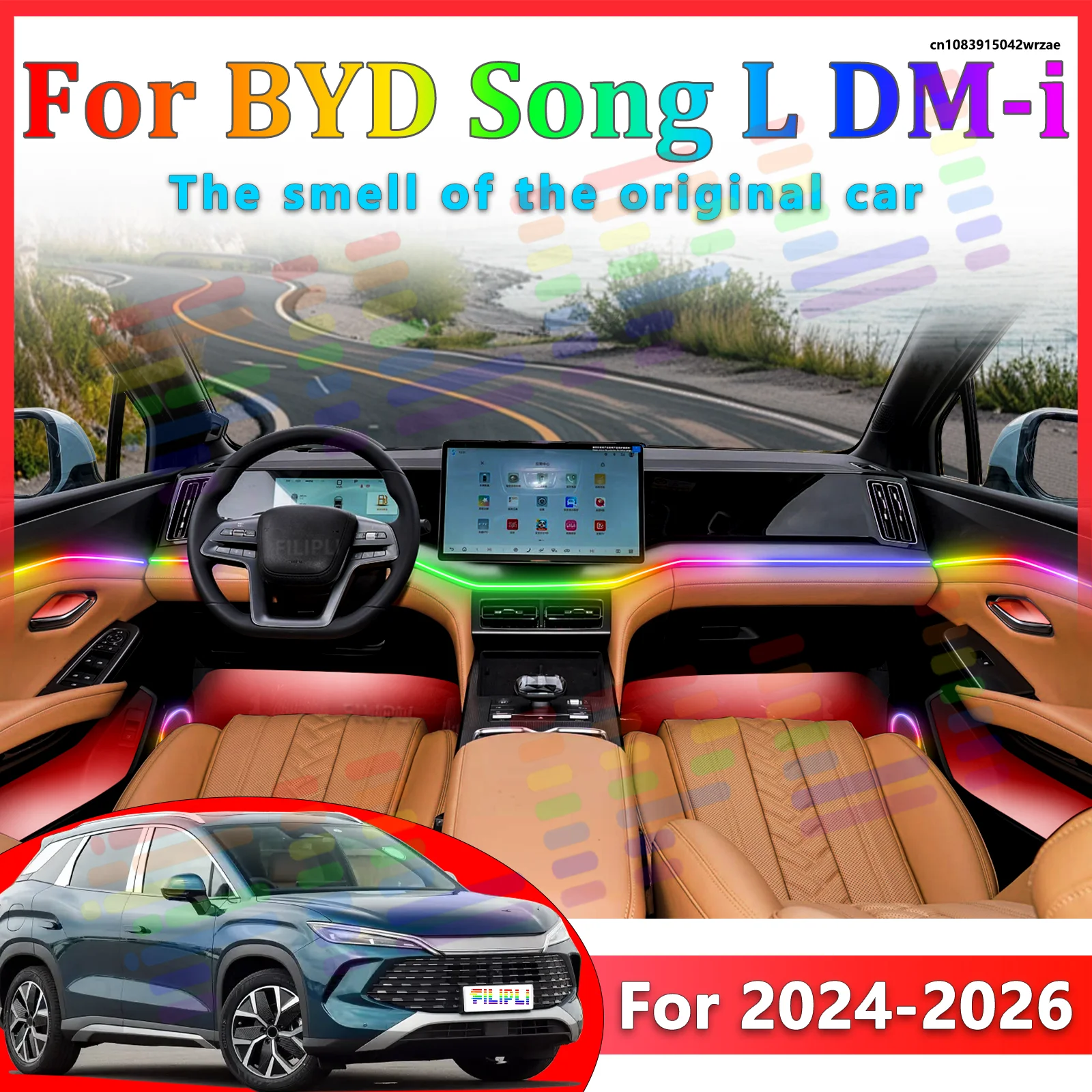

For BYD Song L DM-i 2024 2025 2026 64 Colors RGB LED Ambient Light Strip Bluetooth App Control Breathing Streamer Car Decor Lamp