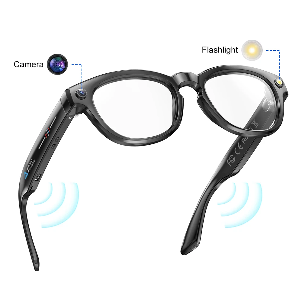 

GS380 Smart Wearable Headset AI Photo Flashlight Video Auto Color Change Lens Pedometer Distance Smart Glasses