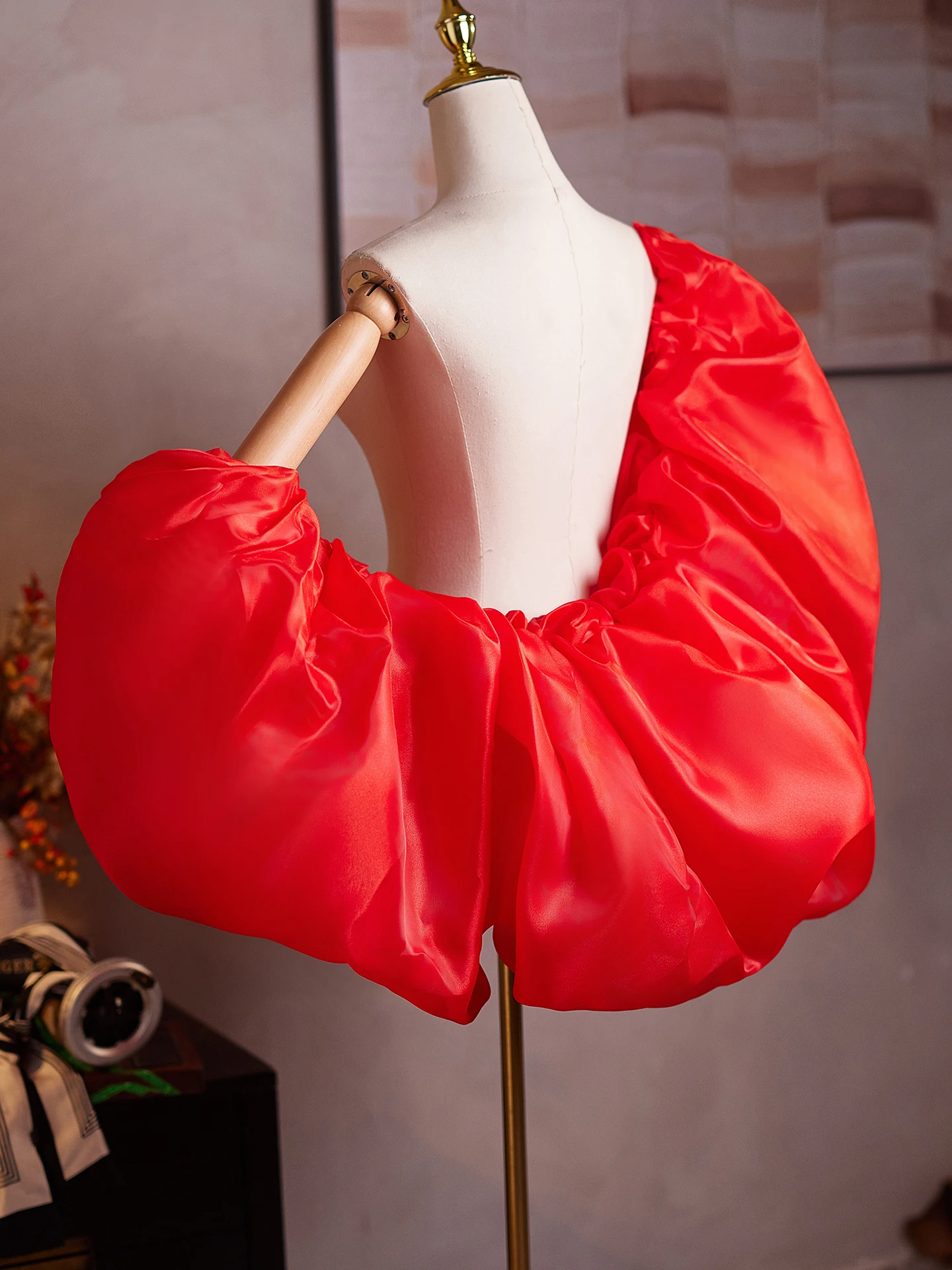 red-satin-large-shawl-handmade-diy-evening-gown-accessories-performance-photography-high-end-jewelry-chinese-production