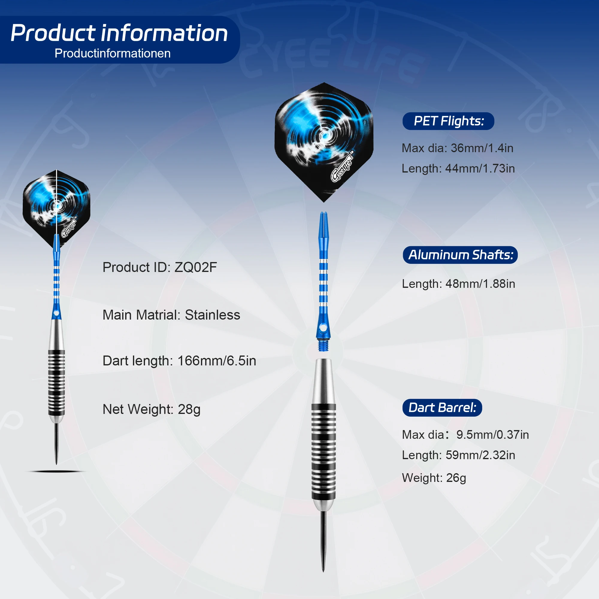 CyeeLife 28G 3 قطع من السهام ذات الأطراف الفولاذية مجموعات رحلة PET القياسية، سهام من الفولاذ المقاوم للصدأ مهاوي من الألومنيوم طرف فولاذي مع صندوق تخزين