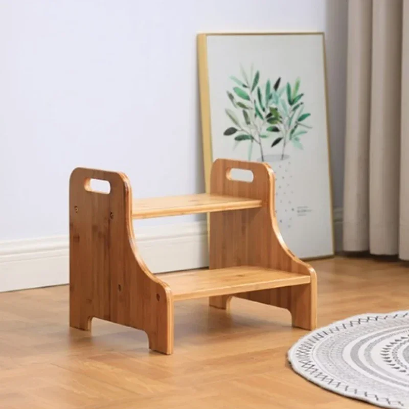 Solid Wood 2-Step Footstool Sturdy Stair Steps for Kitchen Ladder Up To Washer Compact Folding Design Ideal for Home Use