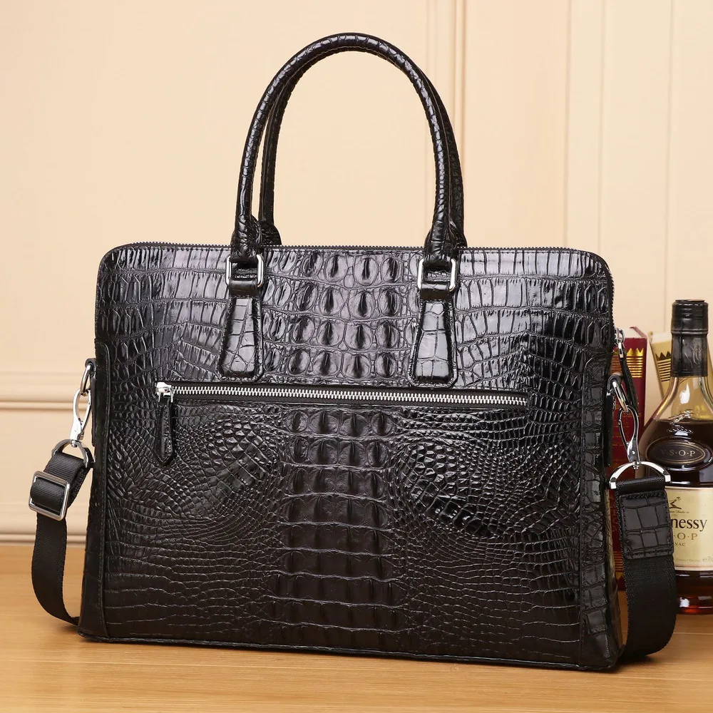 2025 Crocodile Pattern Genuine Messenger Tote Bag Leather Men's Business Briefcase Handbag Casual Shoulder Crossbody Laptop Bag