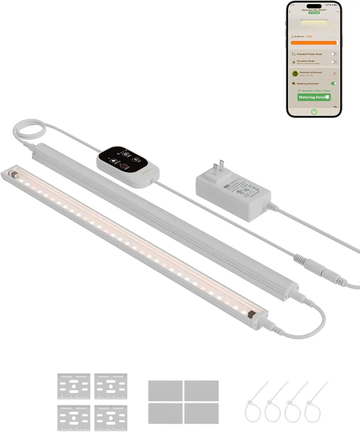 

Умные фитолампы для комнатных растений с приложением, светодиодные ленты полного спектра с таймером и регулировкой яркости, 2 штуки, белые
