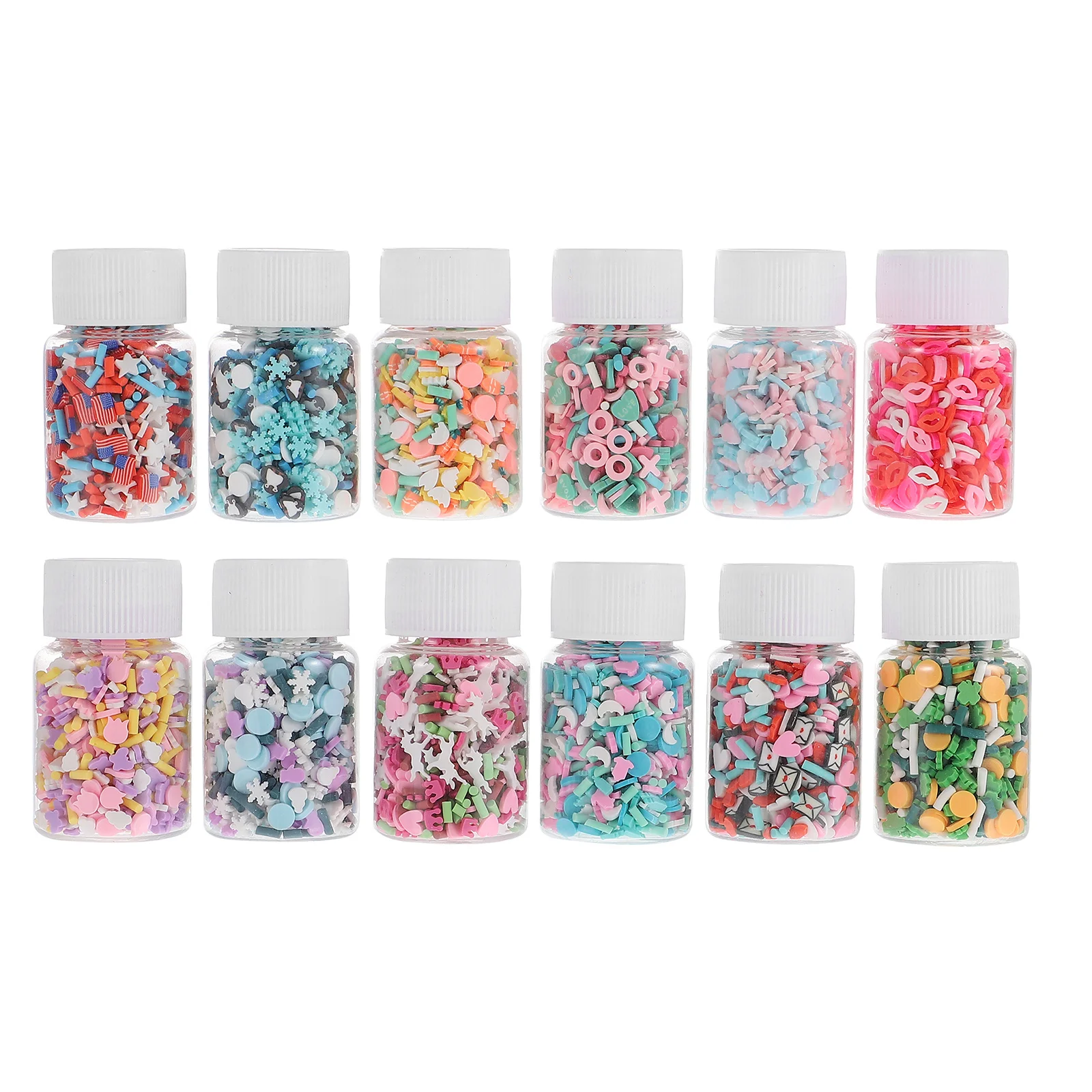 12 Stück Maniküre-Ton-Scheiben, gemischter Stil, Cartoon-Polymer-Ton, Nageldekorationen, bezaubernde DIY-Nagelkunst-Zubehör für Frauen