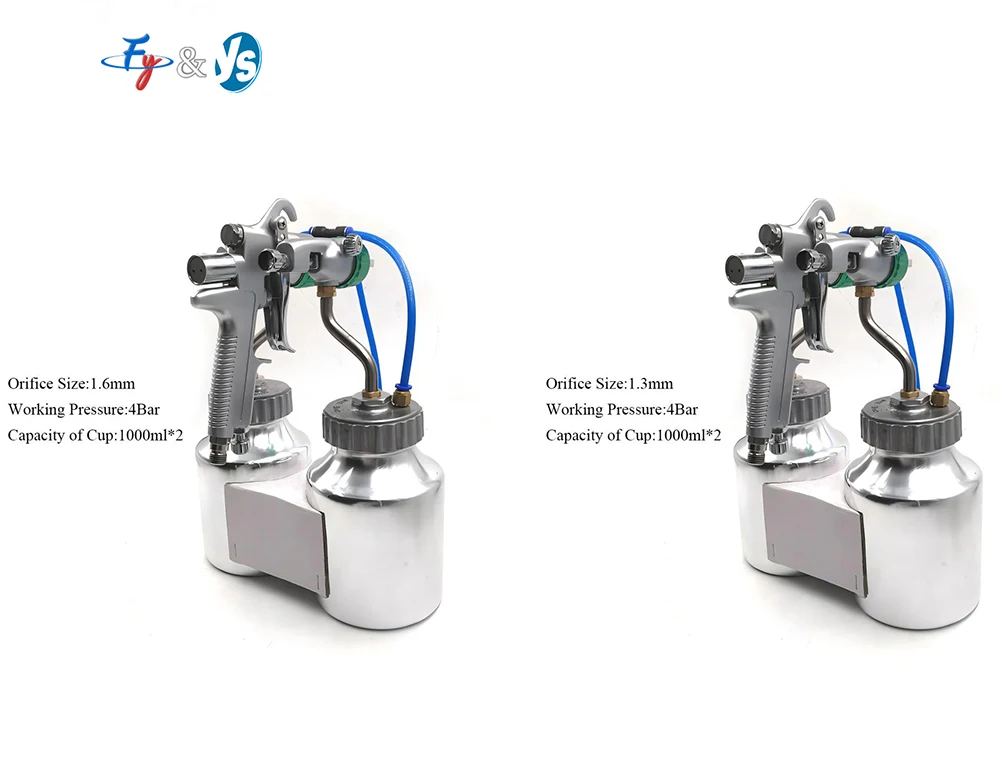 Pistola pulverizadora de doble cabezal de calibre de 1,3 mm, pistola de pintura en aerosol de dos componentes con 2 ollas inferiores, pistola pulverizadora interior presurizada de doble cabezal