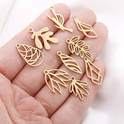 5Pcs/Lot Stainless Steel Charm Irregular Geometry Hollow Leaves Charms for Earrings Making Diy Bracelet Necklace Accessories New