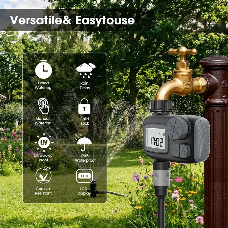 AB41-Sprinkler Timer Garden Hose Faucet Timer With Rain Delay/Manual/Automatic Drip Irrigation Function Watering Timer US