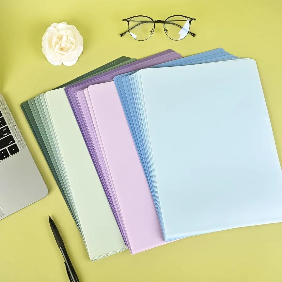 10 عبوات من مجلدات الملفات البلاستيكية بألوان متدرجة وأواني المشروع وأكمام بلاستيكية للورق 11 × 8.5 ihes مجلد المستندات ورقة Pr #6