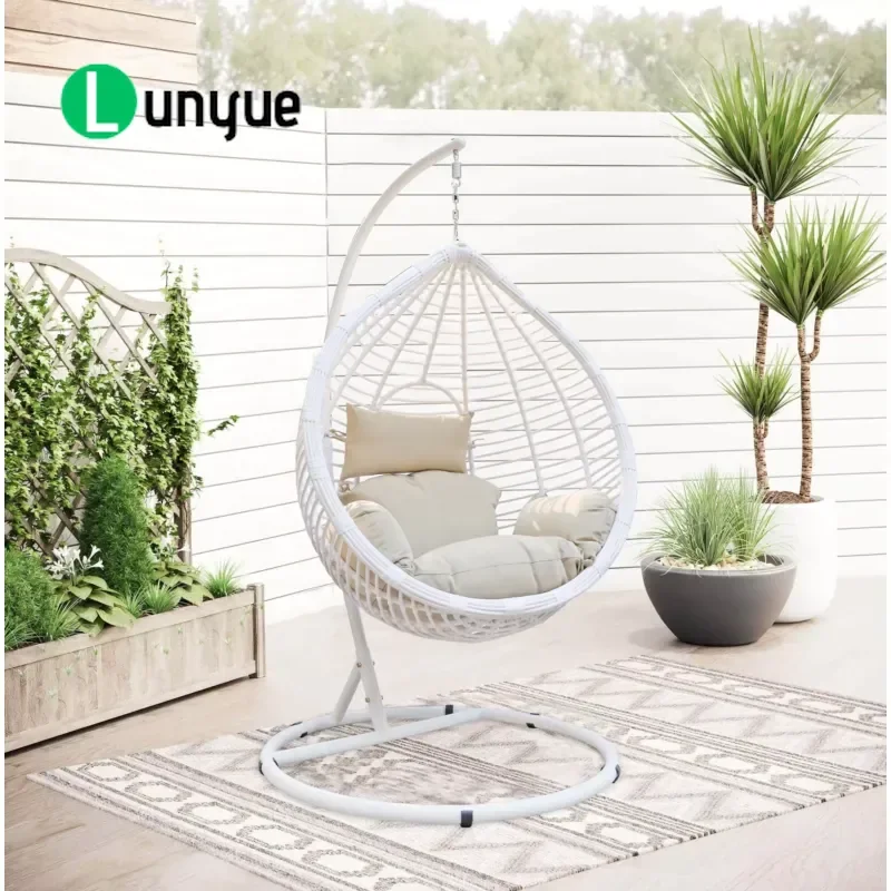 Metal Egg Swing Chair with Stand Outdoor Patio Garden Hanging Cradle Seat for Adults and Kids Durable High Quality Furniture