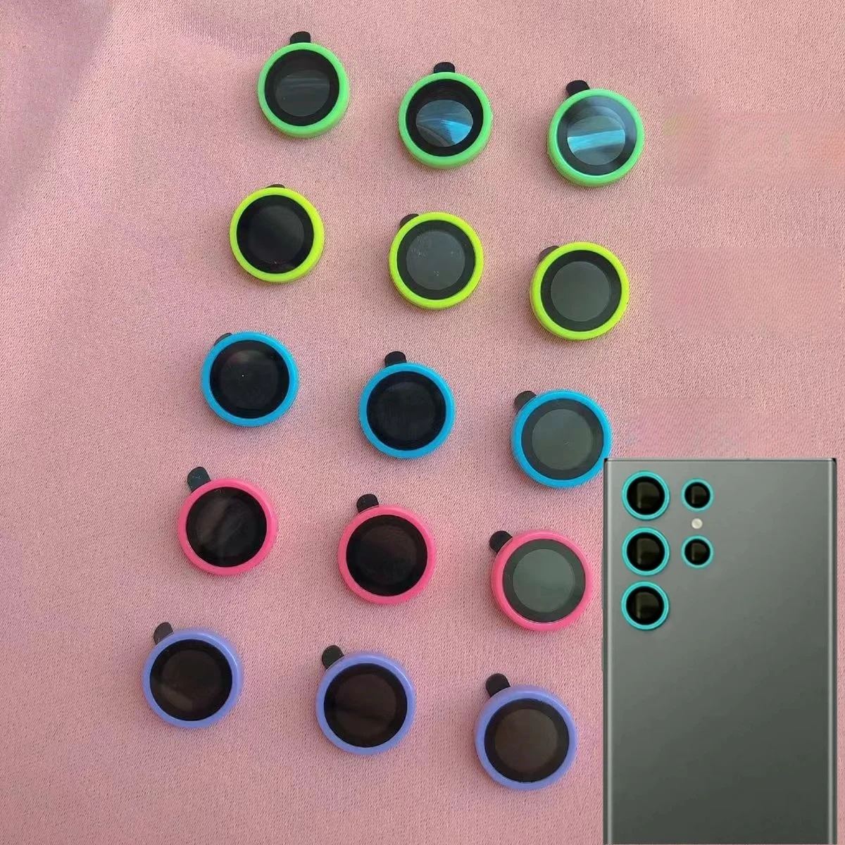 Für Samsung Galaxy S25 S26Ultra S23 S24Plus Kameraobjektivschutz Kratzfestes gehärtetes Glas mit leuchtender Linsenringabdeckung