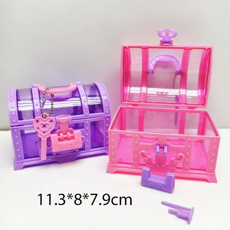 N$ Pink/Purple Cute Makeup Box Plastic Toy Box With Lock Treasure Chest Jewelry Case Decoration Ornament Case Girls Dressing