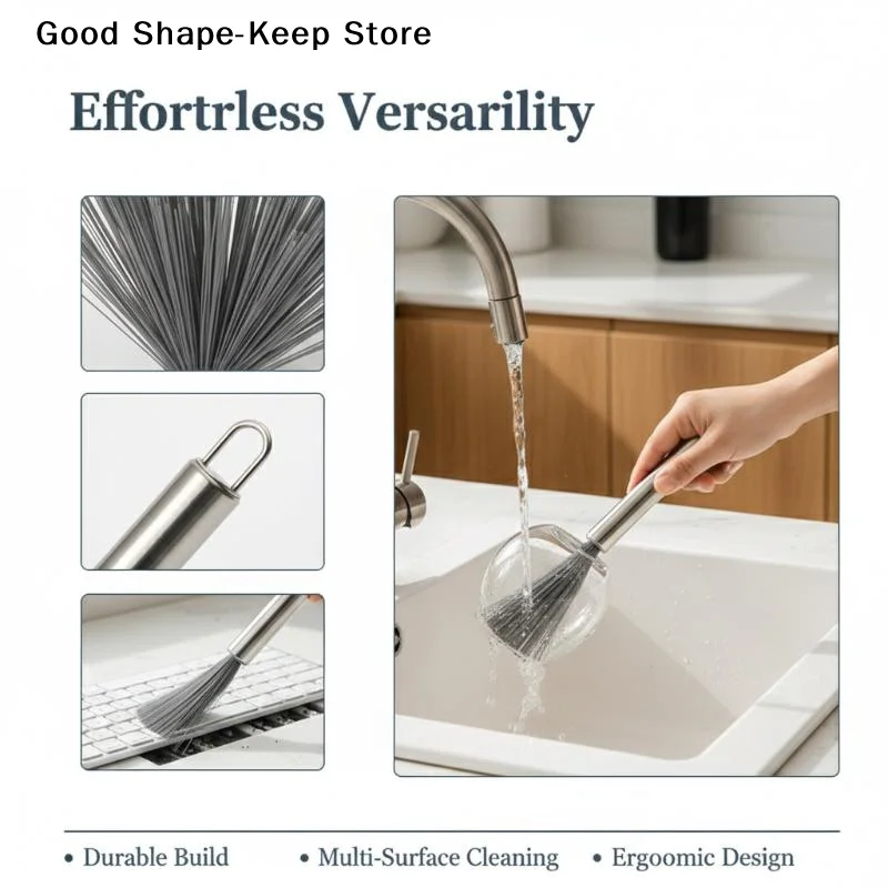 Brosse de nettoyage quotidienne avec manche en acier, design multifonctionnel pour l'élimination des taches tenaces dans la cuisine, la salle de bain et sur le sol