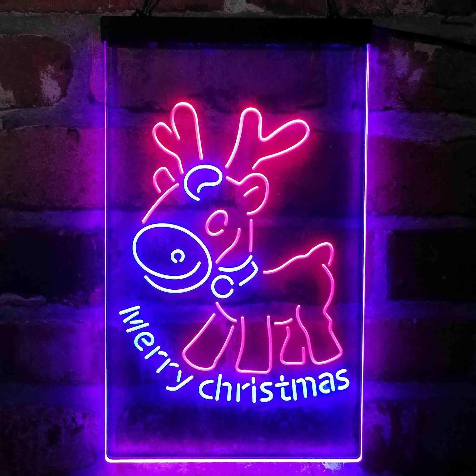Merry Christmas Reindeer Dual Color Led Neon Sign st6-i4152