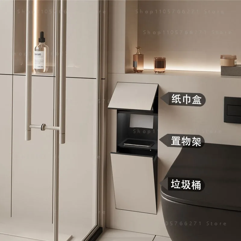 2025 Upgraded Stainless Steel Recessed Trash Can | In-Wall Tissue Box | Space-Saving for Small Bathrooms | Easy Install