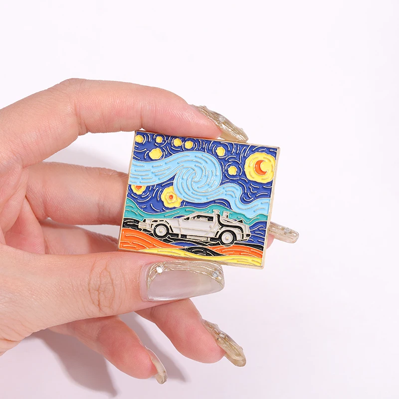 Night Sky Oil Painting Enamel Pins Custom I Want To Believe Brooches Lapel Badges Funny Jewelry Gift for Friends