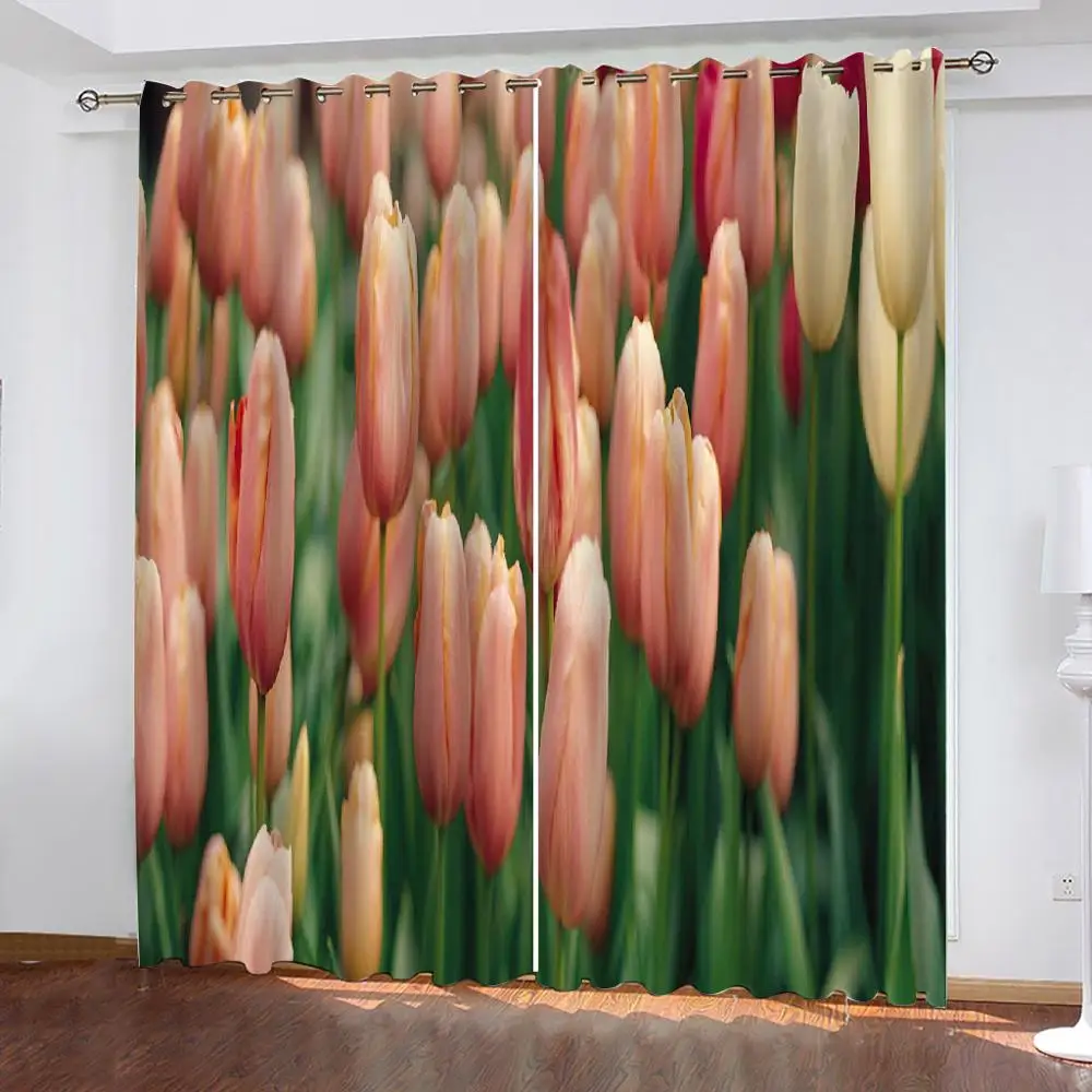 Luxury Blackout 3D Window Curtains For Living Room Bedroom pink tulip curtains Decoration curtains