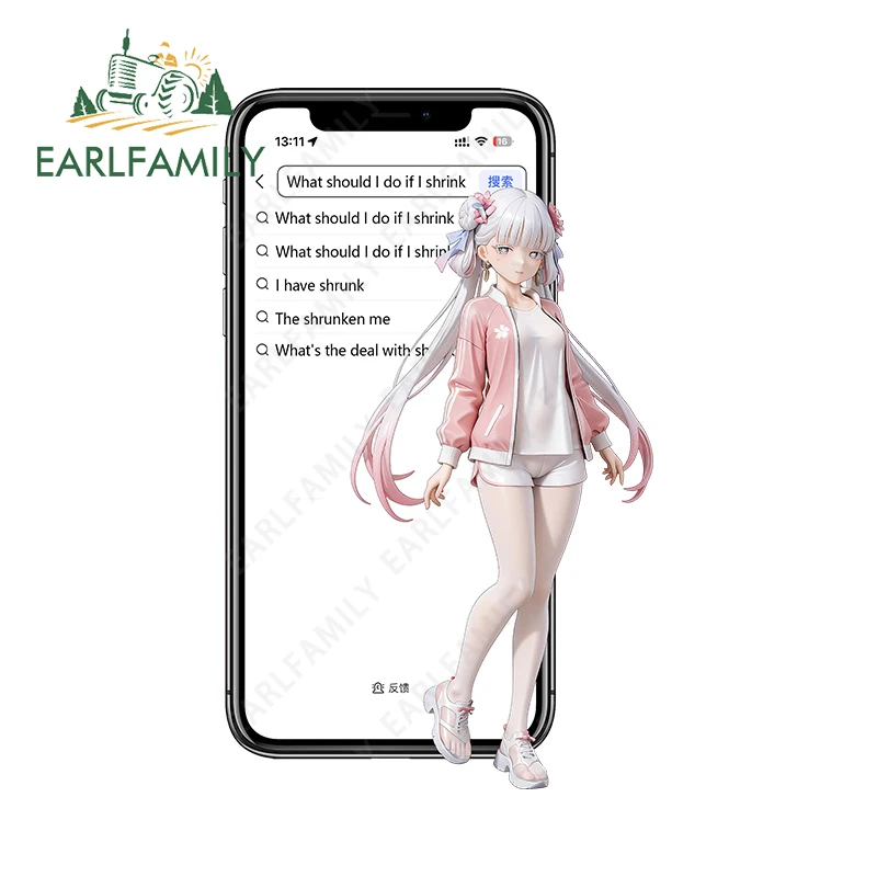 

EARLFAMILY 3D Loli Step Out of The Phone Car Stickers Kawaii Wuthering Waves Jinhsi Decal Laptop Scratch-Proof Decor Car Goods