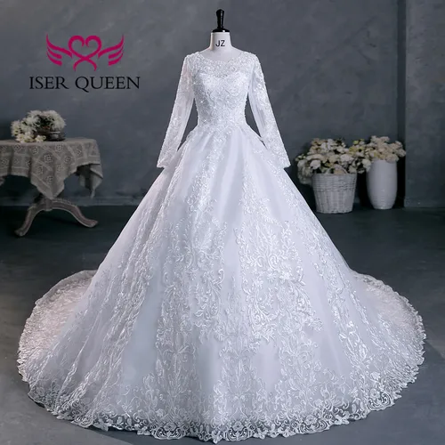 Imagen 1 del producto Vestidos de novia con Apliques de encaje bonitos y mangas completas personalizados, novedad de 2025, vestido de baile de talla grande, vestido de novia princesa elegante WX0301
