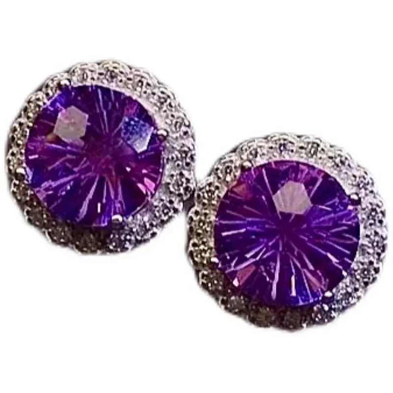 الكلاسيكية أقراط الكريستال للحزب 8 مللي متر VVS الصف الجمشت الطبيعي أقراط الصلبة 925 الفضة جمشت مجوهرات