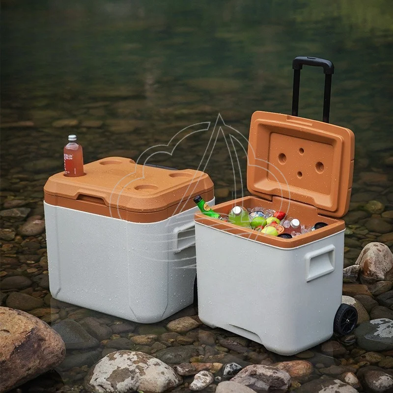 

Wheeled Insulated Cooler Box Portable Ice Retention Refrigerator for Car Camping Outdoor Use
