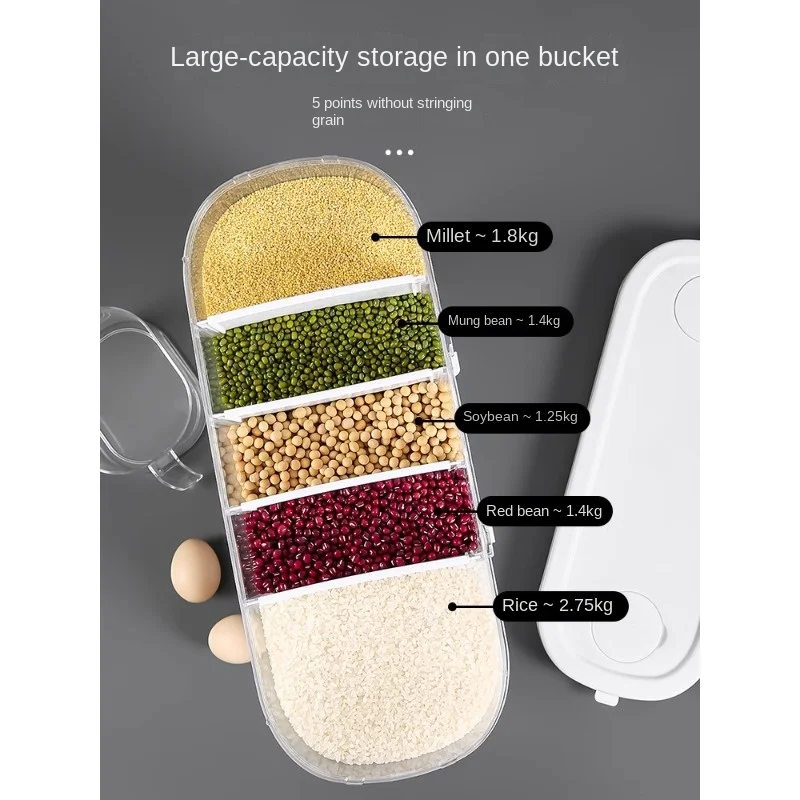 Grains Storage Box Grid Rice Barrel Insect-proof Moisture-proof Sealed Household Rice Jar Food