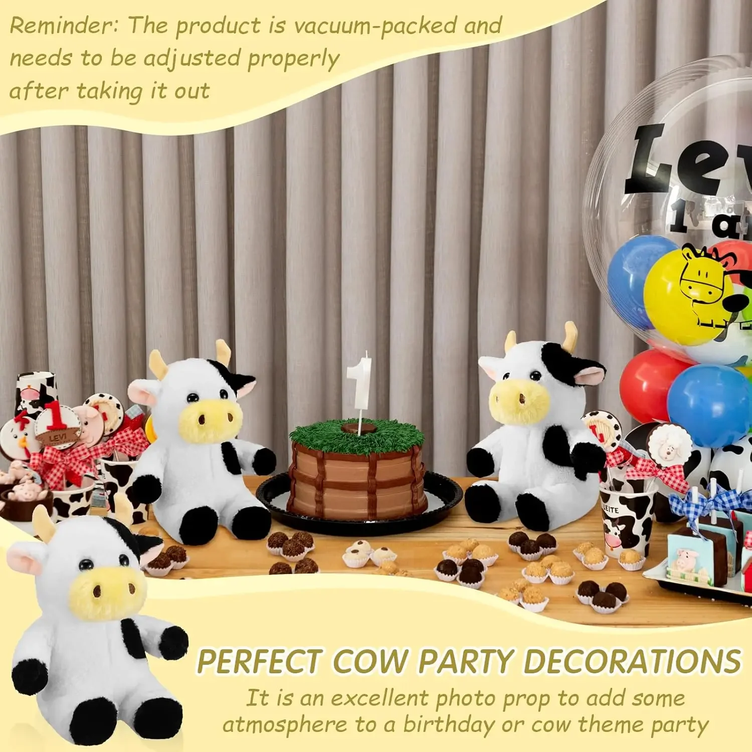 4-10Pcs Cow Stuffed Animal Toys Cow Plush 9.8in Stuffed Cow Animal Baby Shower Party Decor Birthday Gifts for Kids 7-13 Age