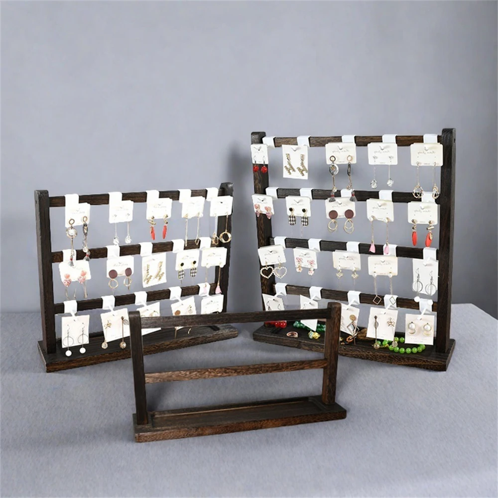 2/3/4Layers Vintage Wood Jewelry Rack With Hooks Earrings Bracelet Rings Necklace Display Storage Holder Jewellery Organizers