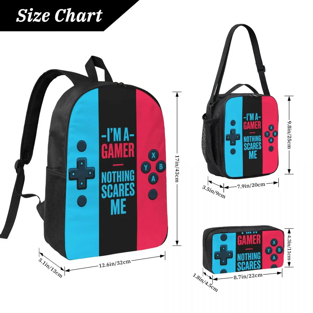 3Pcs Video Game Console Gamer Backpack Set for Children Pencil Boxes Bookbag Sets with Lunch Box For School Students Daypack