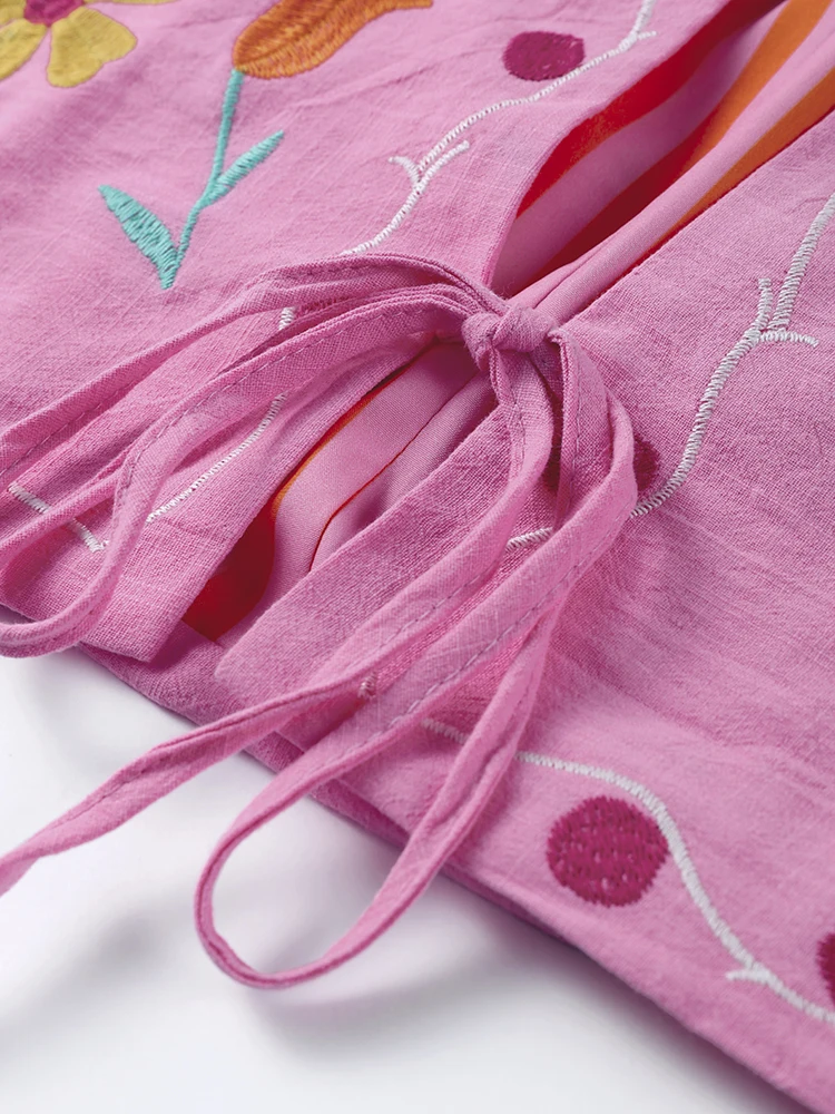 معاطف نسائية مطرزة باللون الوردي معاطف نسائية مطبوعة بياقة على شكل V وأكمام طويلة سترات فضفاضة موضة خريف 2025 ملابس خروج نسائية