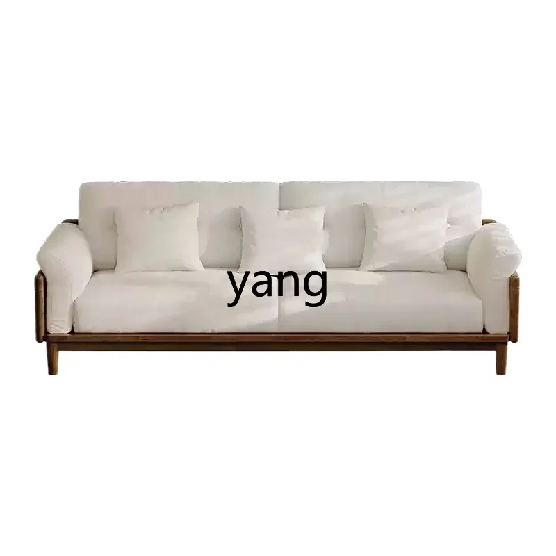 LH solid wood sofa living room new straight sofa walnut wooden cloud three-person sofa