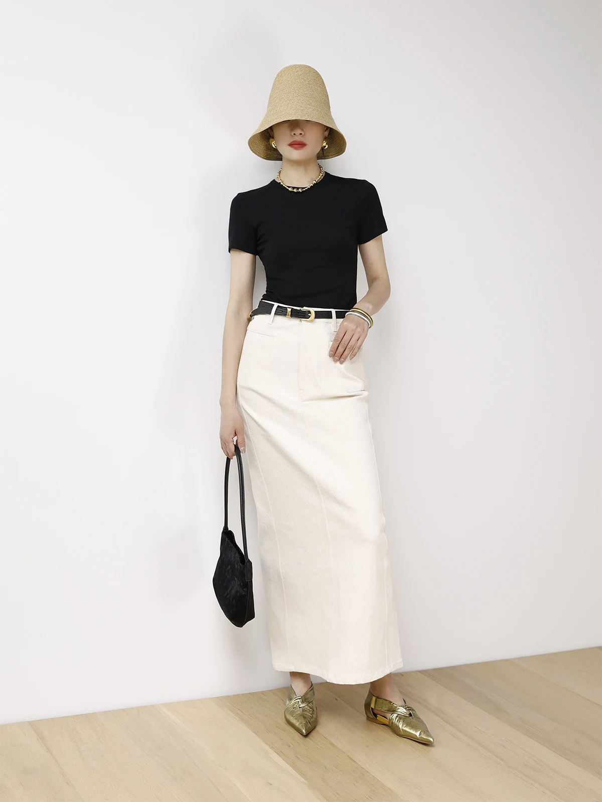 

High Waist Slit Long Denim Skirt Strong Texture Diagonal Cotton Jeans Commute Sle Mid-Year Women's f Skirt