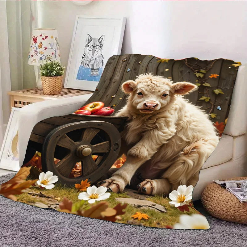 1 قطعة بطانية الفانيلا بقرة المرتفعات المريحة مع بطانية العربة-ديكور على طراز المزرعة الريفية