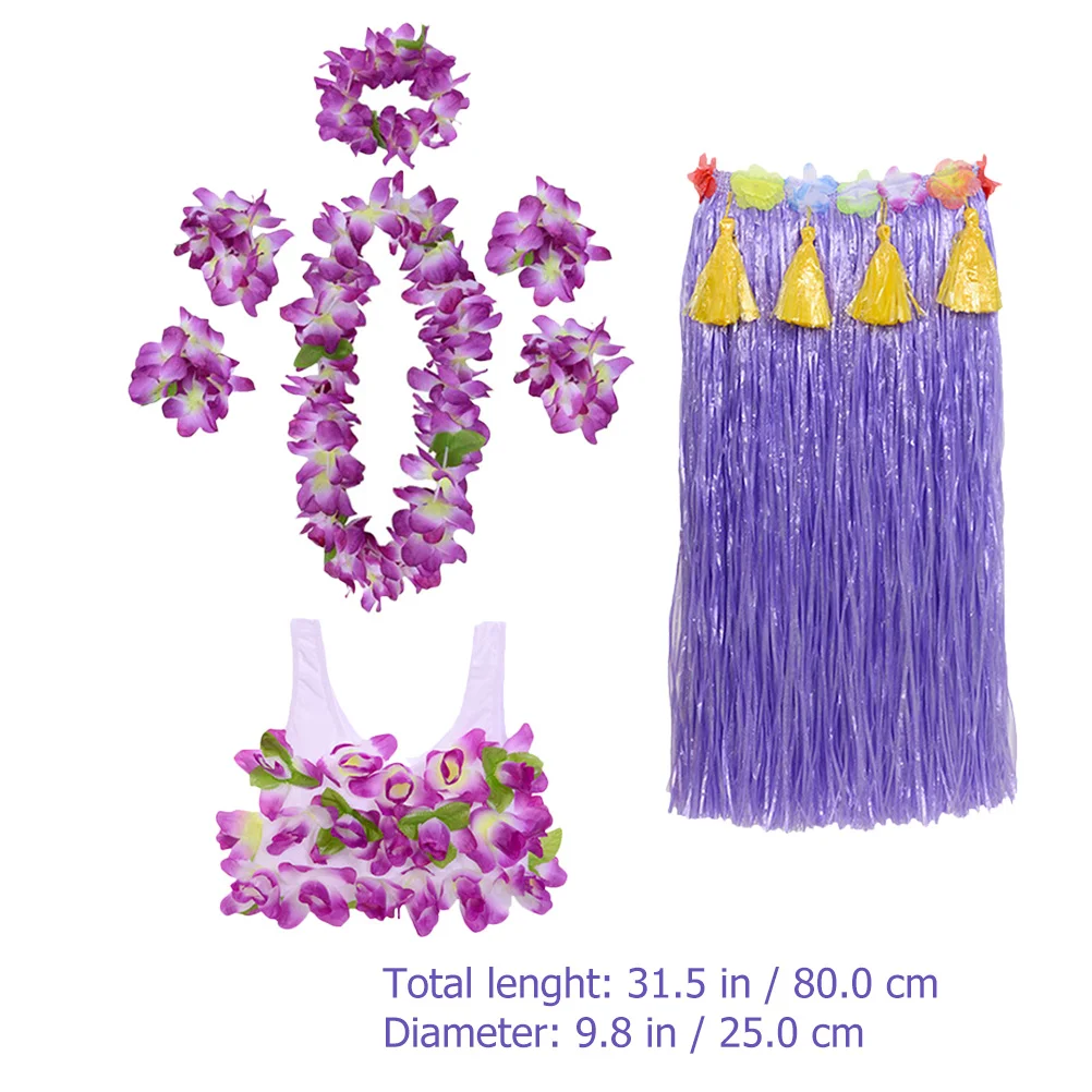 1세트 두꺼운 풀치마 하와이 파티 의상 꽃 화환 훌라 드레스 비치 루아우 의상 사진 소품 풀치마