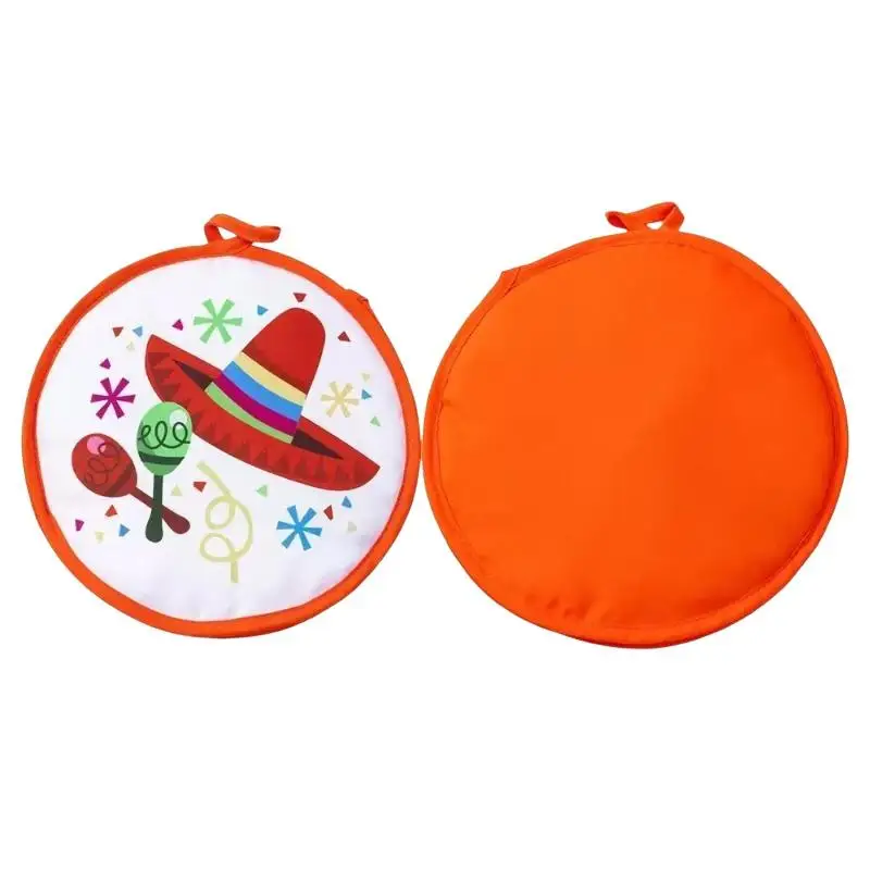 Portable Tortilla Warmer Pouch Thickened Insulated Round Fabric Bag for Outdoor Picnic Barbecue Food Storage