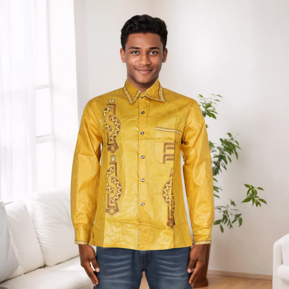 H & D – vêtements africains pour hommes, chemise traditionnelle Ankara Dashiki pour hommes, chemise brodée, imprimé à la mode, vert Bazin, fête 2024 2025