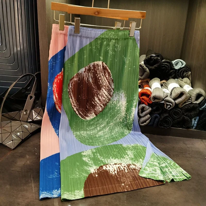 

Плиссированная юбка Miyake, темперамент, простая складная юбка Jupe, лето 202, плиссированная, с геометрическим принтом, цветная тонкая юбка с высокой талией