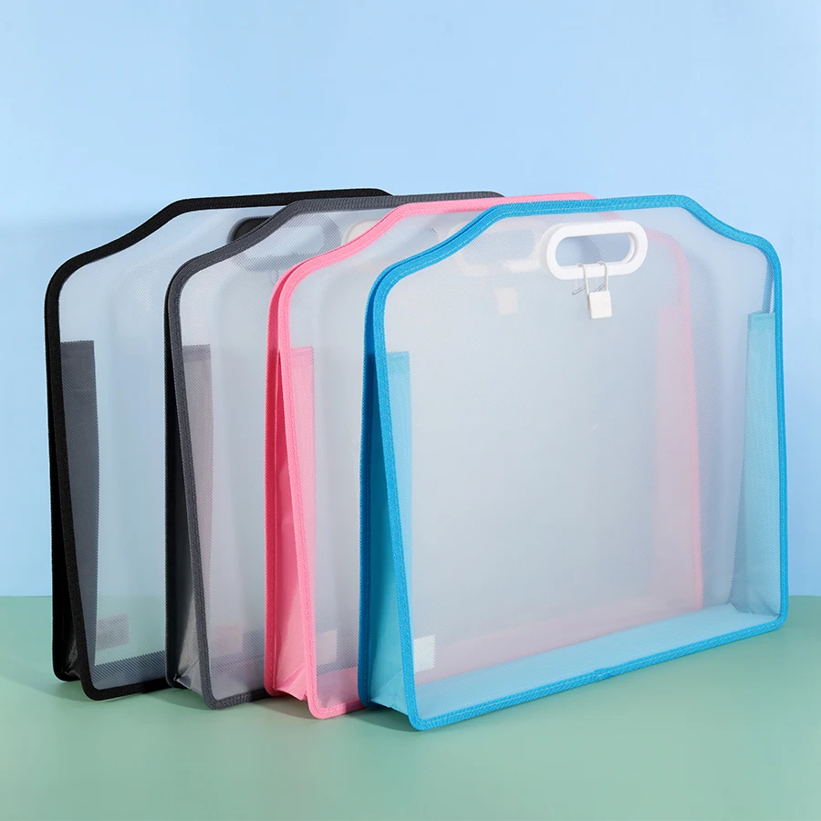 A3 Thickened 3D Transparent File Bag, Portfolio Storage Bag, Handheld Book Bag, Office Document Bag, Double-Layer Folder